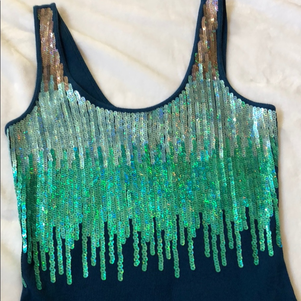 Sequin Turquoise Express Tank Top - image 2